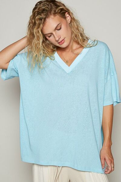 POL V-Neck Half Sleeve T-Shirt Pastel Blue