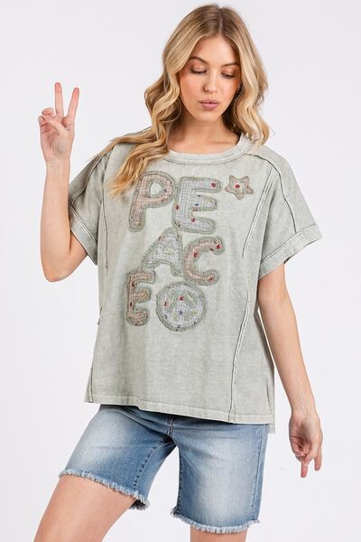 Mittoshop PEACE Round Neck Short Sleeve T-Shirt Light Gray