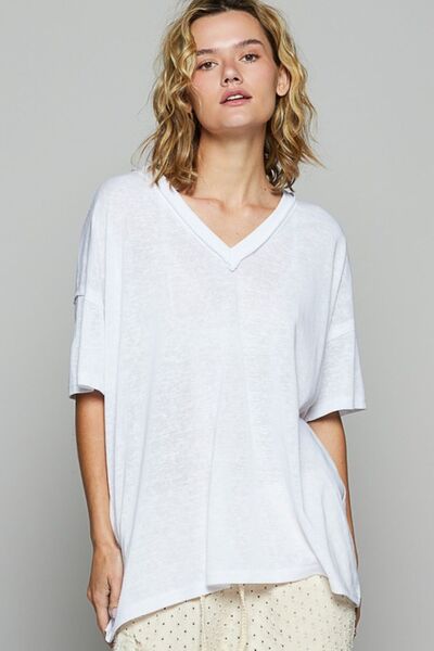 POL V-Neck Half Sleeve T-Shirt Off White