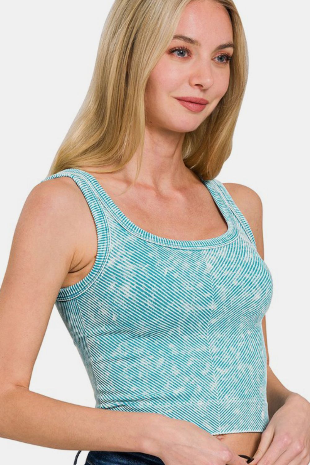 Zenana Washed Ribbed Scoop Neck Wide Strap Tank ICE BLUE