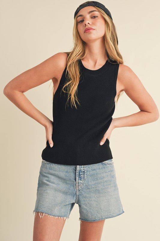 Aemi + Co Ribbed Round Neck Knit Tank