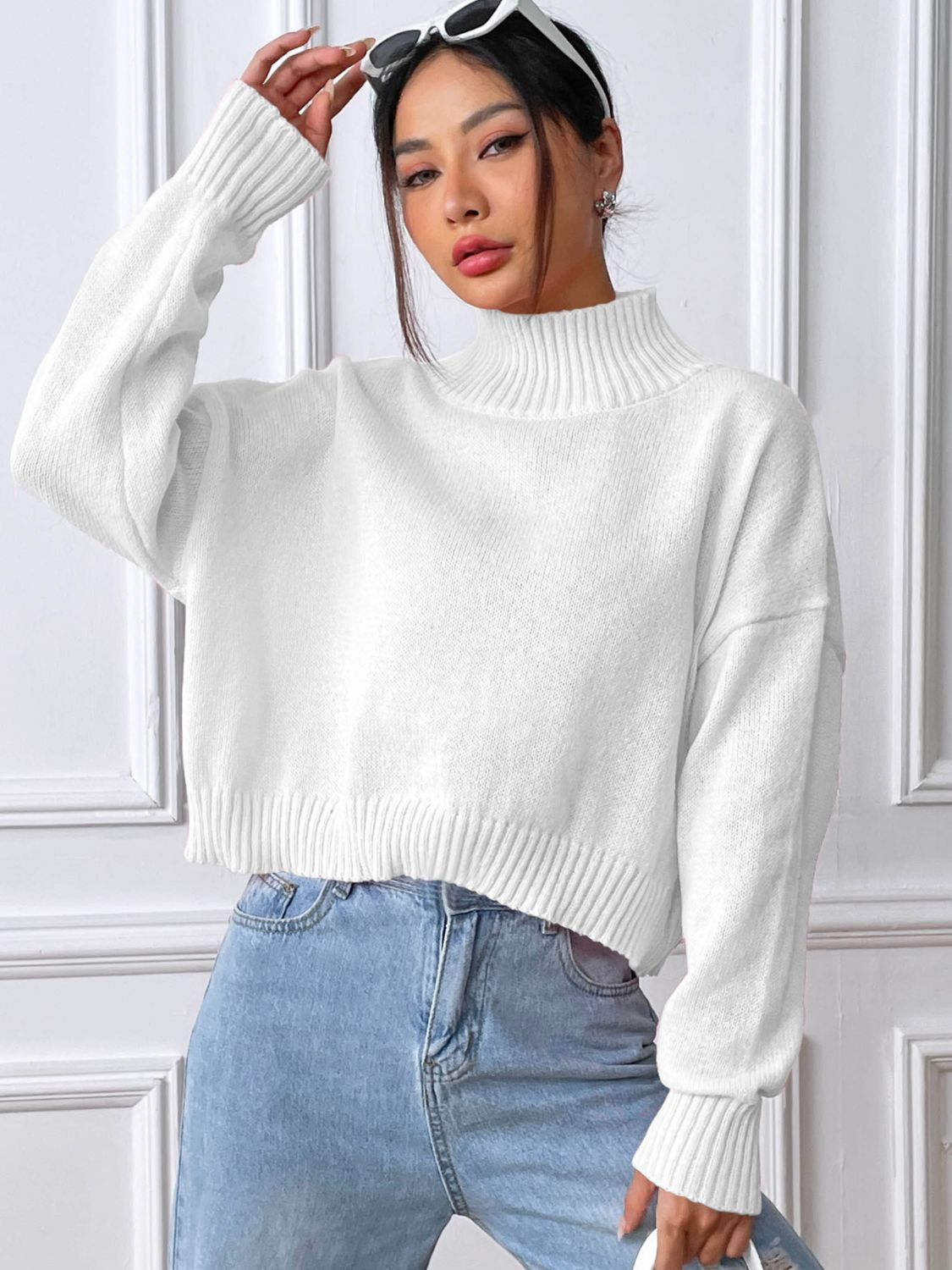 Turtleneck Long Sleeve Sweater White