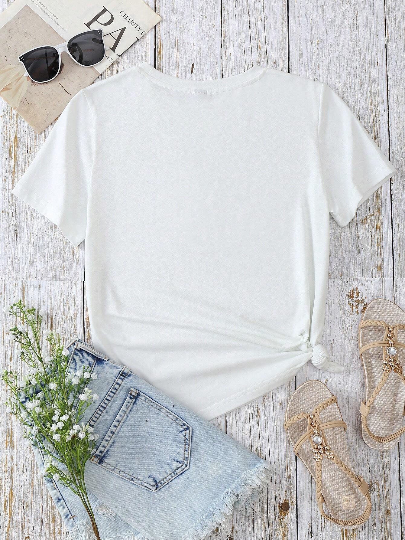 Heart Round Neck Short Sleeve T-Shirt