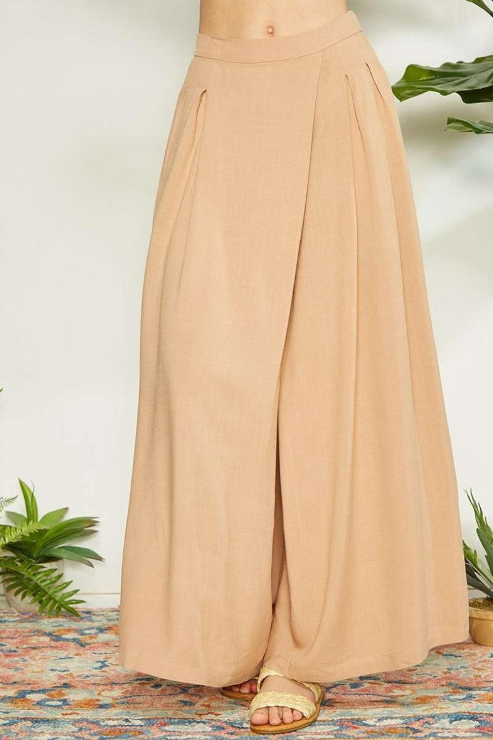 Mittoshop Wrap Pleating Detail Wide Leg Pants Sand