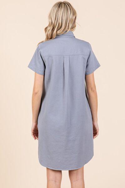 Mittoshop Button Detail Collared Neck Short Sleeve Shirt Dress