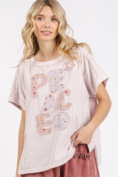 Mittoshop PEACE Round Neck Short Sleeve T-Shirt Powder Pink