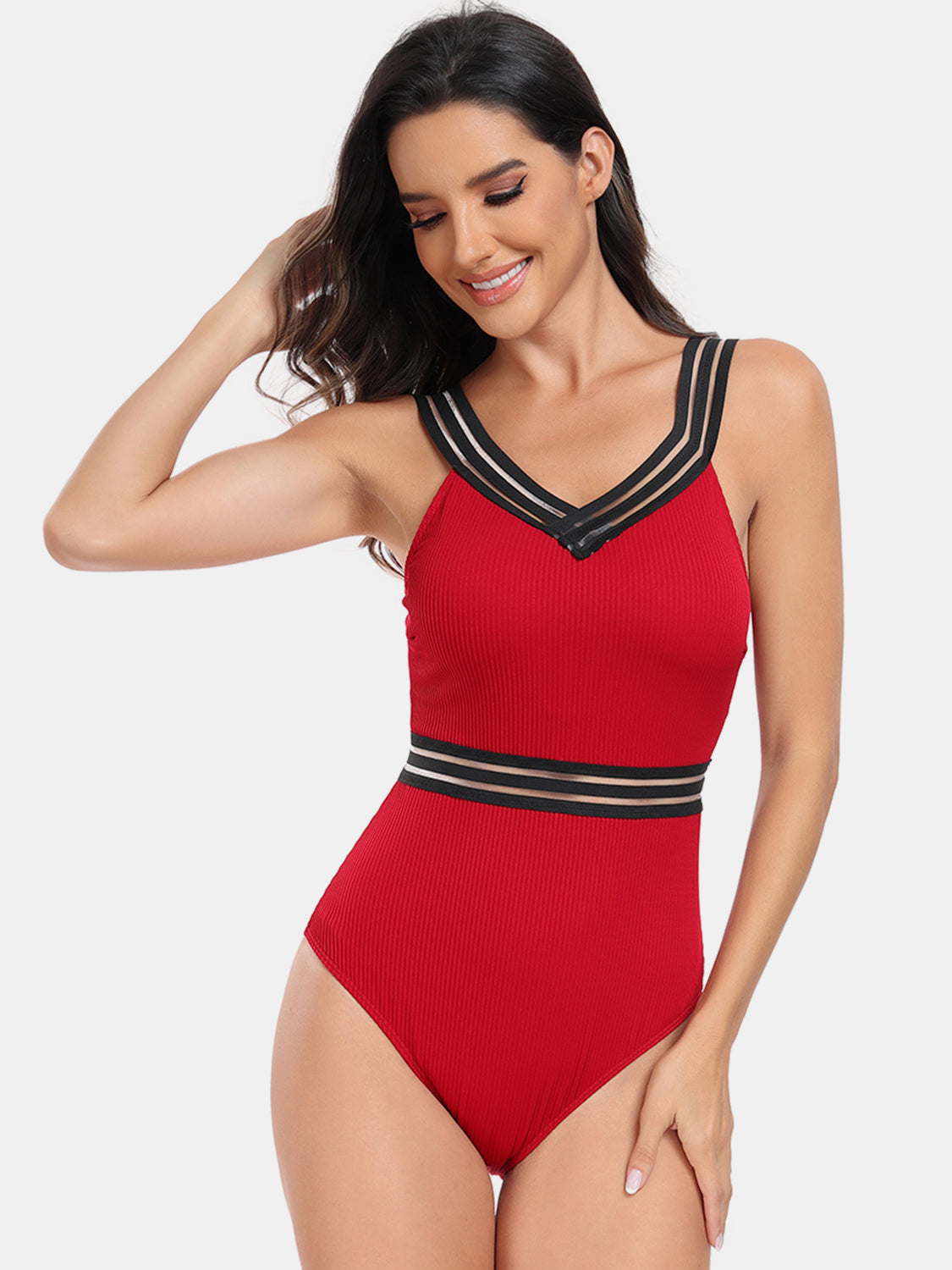 V-Neck One-Piece Swimwear