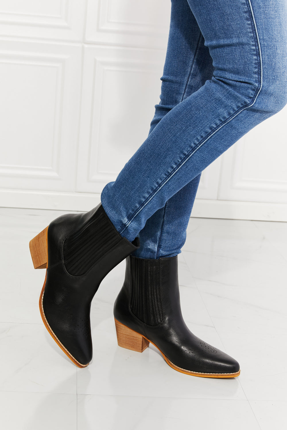 MMShoes Love the Journey Stacked Heel Chelsea Boot in Black right side