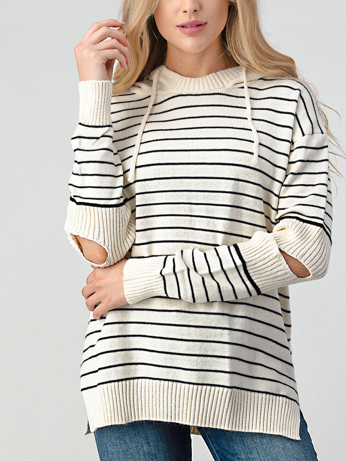 Shiny Striped Cutout Slit Sweater