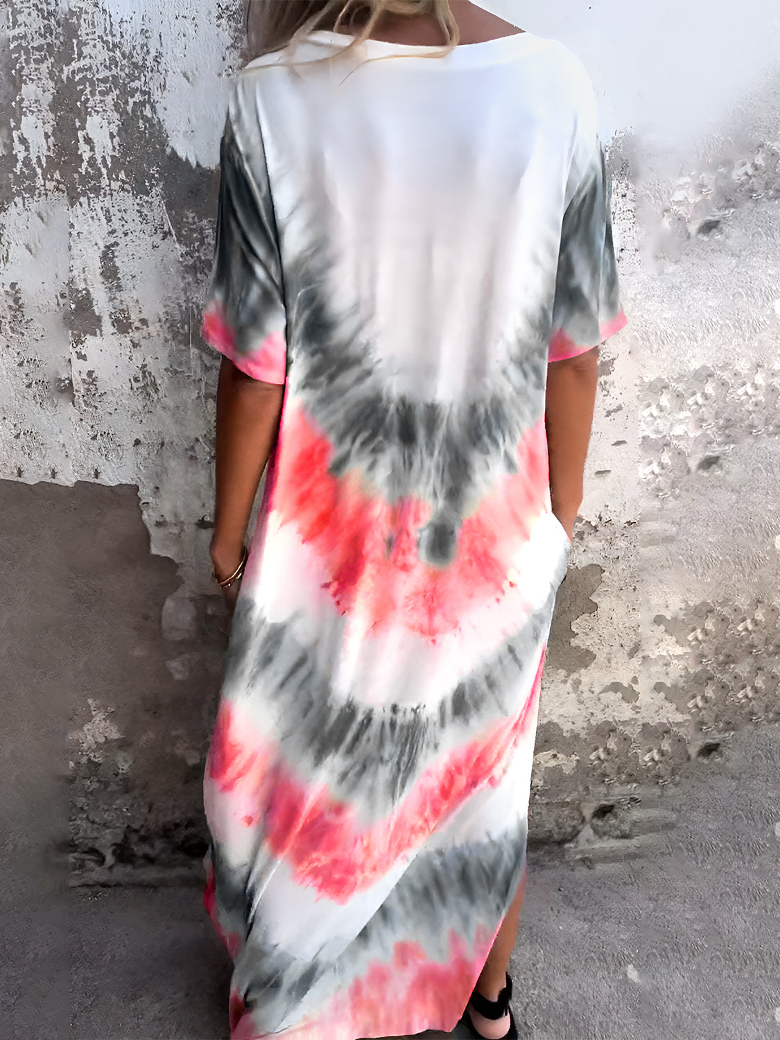 Full Size Pocketed Tie-Dye Short Sleeve Dress