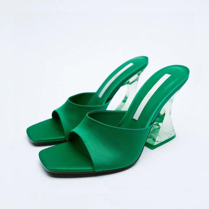 Open Toe High Heel Sandals Dark Green