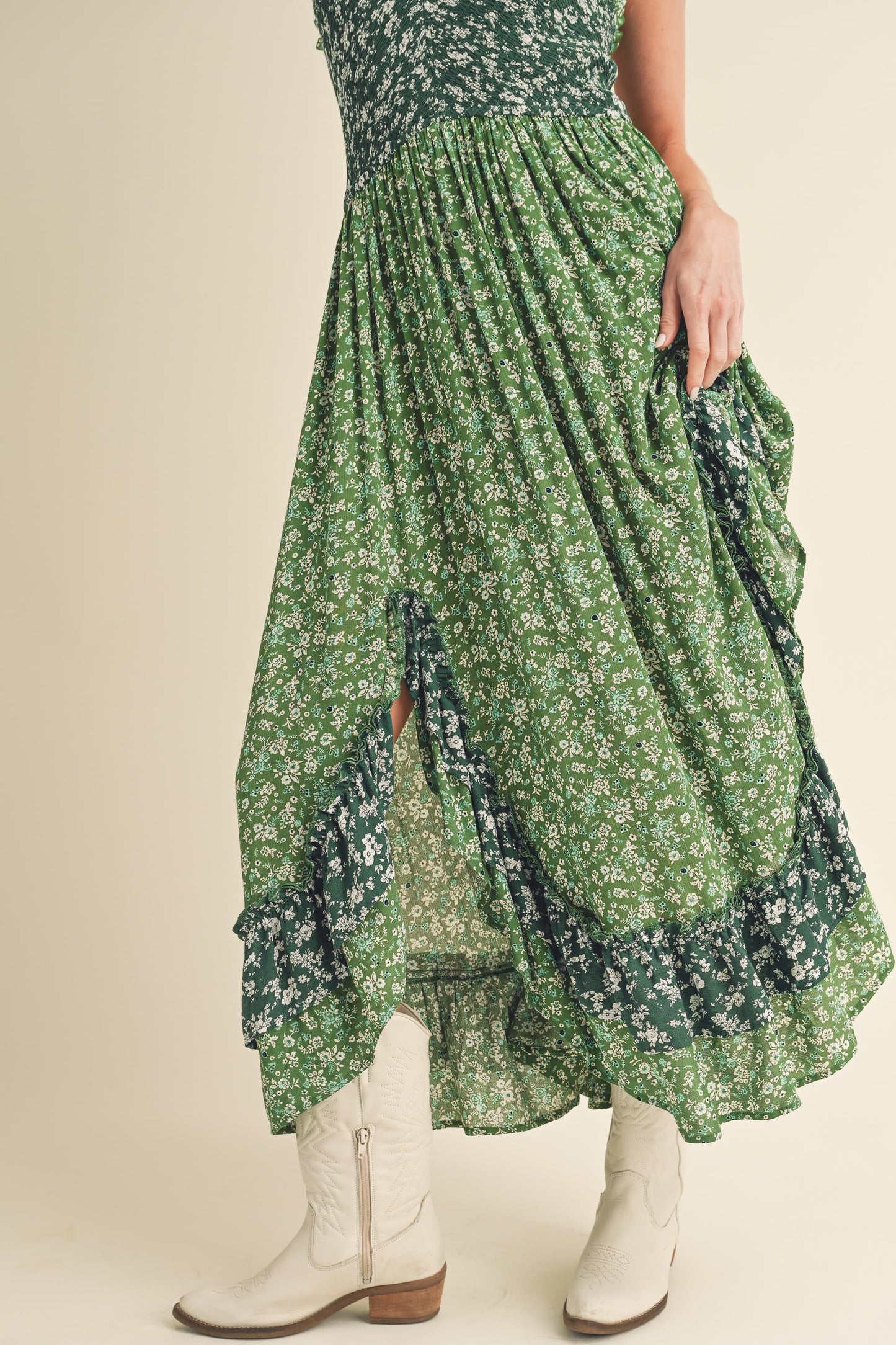 Aemi + Co Ditsy Floral Ruffled Hem Maxi Cami Dress