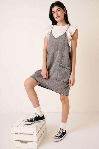 Mittoshop Washed Patch Pocket Mini Cami Denim Dress