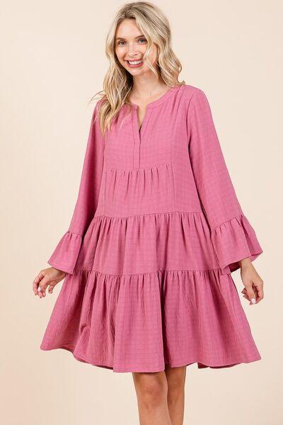 Mittoshop Tiered Notched Flare Sleeve Dress