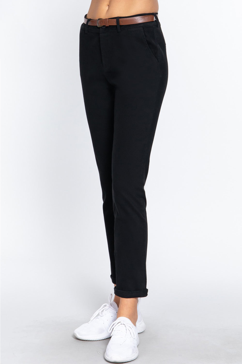 ACTIVE BASIC Cotton-Span Twill Straight Pants left side