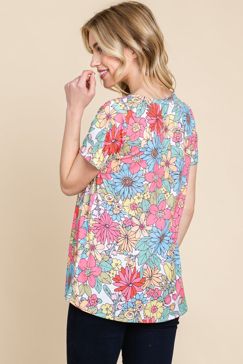 BOMBOM Floral Short Sleeve T-Shirt  left side