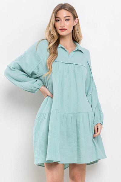 Ces Femme Johnny Collar Balloon Sleeve Mini Dress MINT