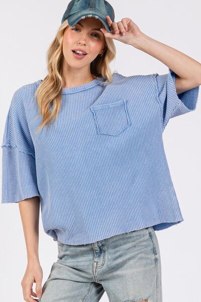 SAGE + FIG Exposed Seam Round Neck Half Sleeve T-Shirt Periwinkle