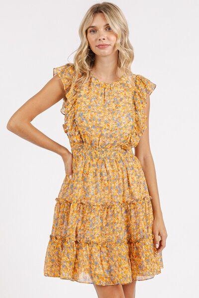 Mittoshop Ditsy Floral Print Ruffle Chiffon Mini Dress Tangerine