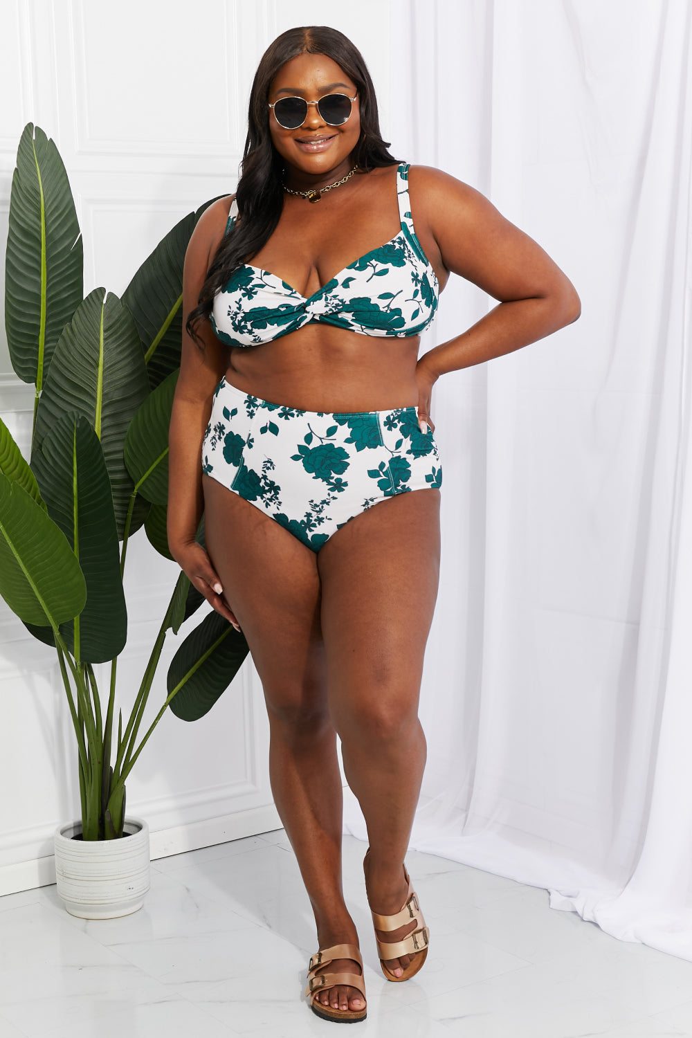 Marina West Swim Take A Dip Twist High-Rise Bikini in Forest