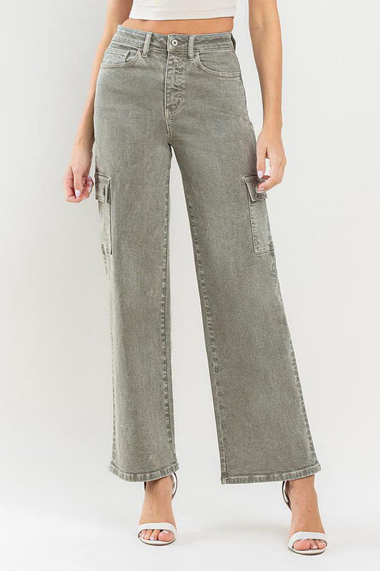 Vervet by Flying Monkey 90's Super High Rise Cargo Jeans Vetiver