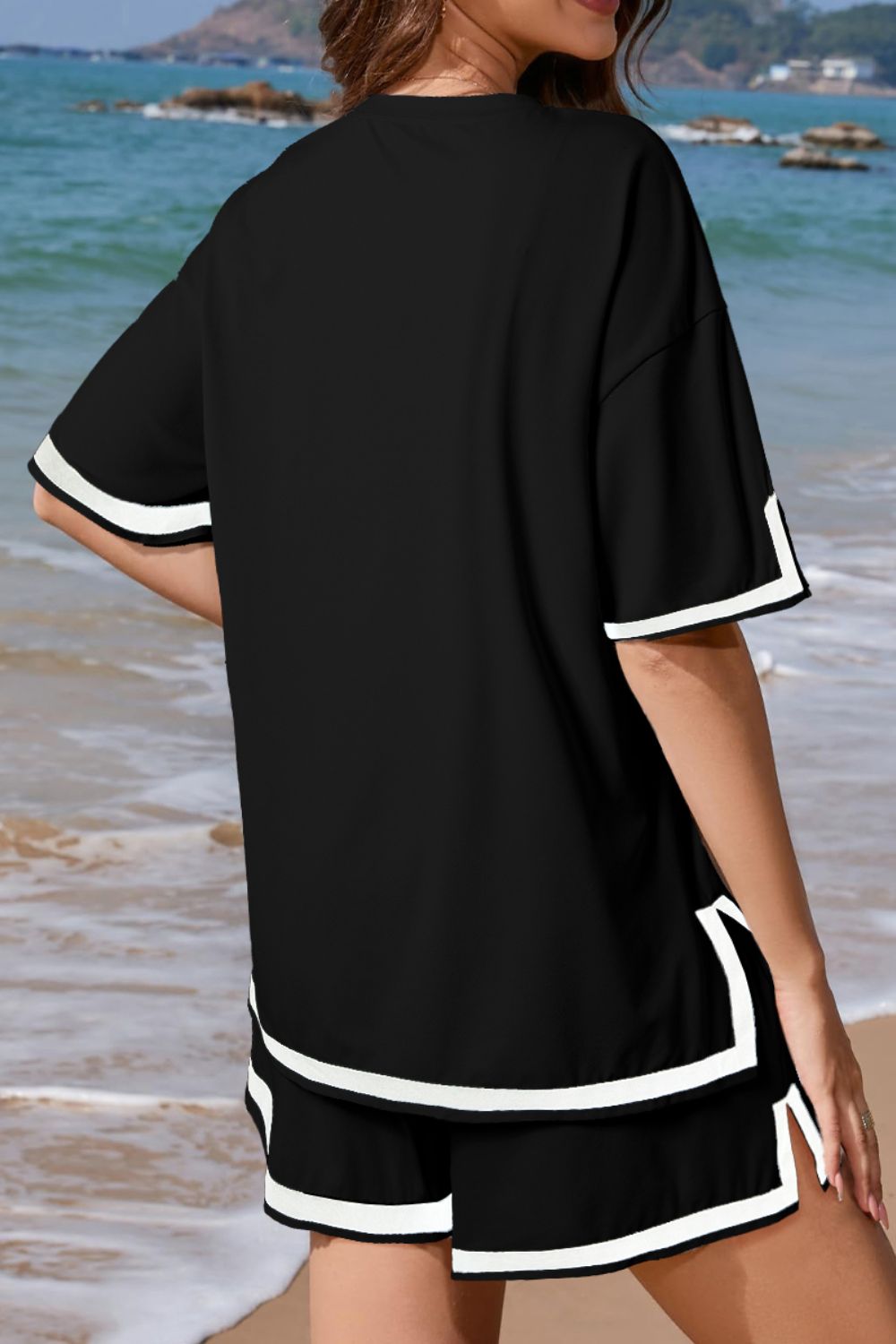 Contrast Trim Half Sleeve Top and Shorts Set