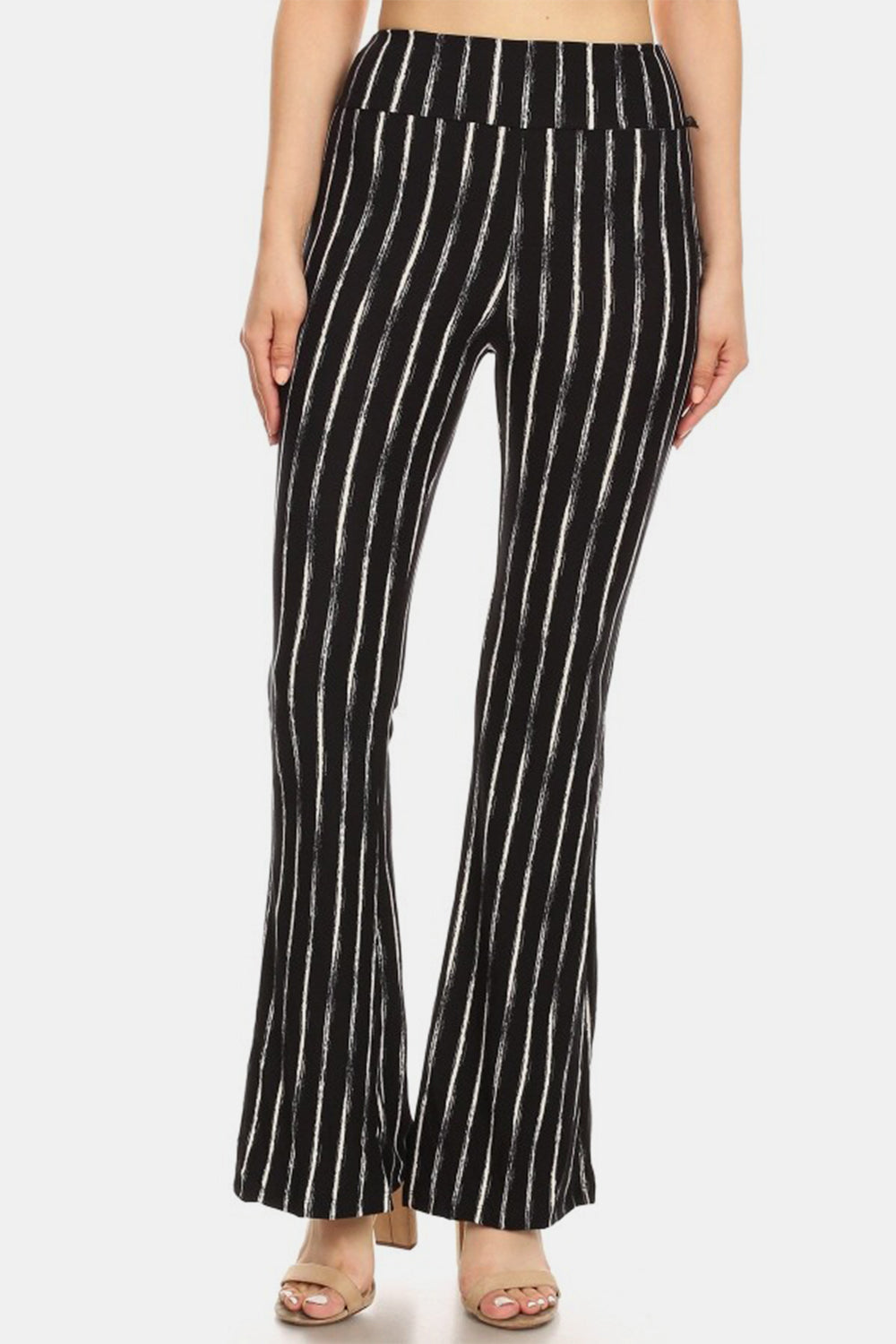 High Waist Striped  Flare Pants - Black with white stripes