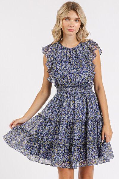 Mittoshop Ditsy Floral Print Ruffle Chiffon Mini Dress Dark Navy