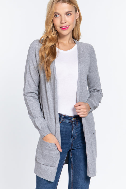 ACTIVE BASIC Open Front Long Sleeve Cardigan Gray