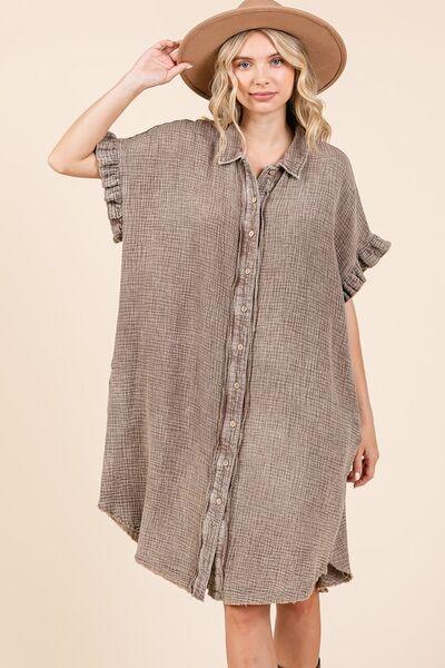 Mittoshop Mineral Wash Cotton Gauze Mini Shirt Dress