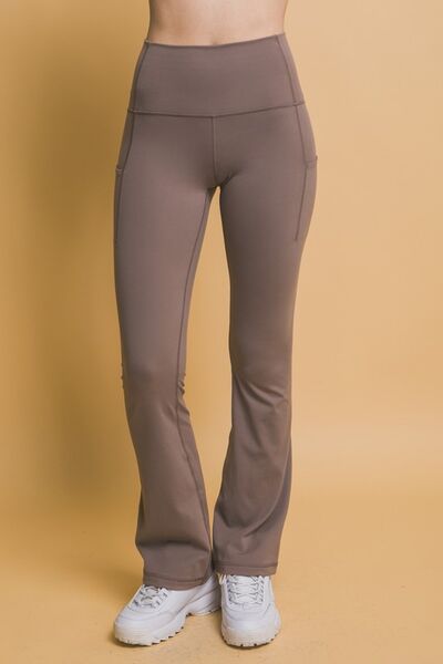 Love Tree High Waist Flare Active Leggings with Side Pockets Taupe