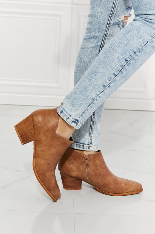 Embroidered Crossover Cowboy Bootie in Caramel  right side