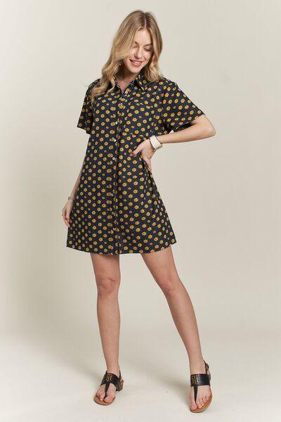 ADORA Floral Button-Up Mini Denim Dress