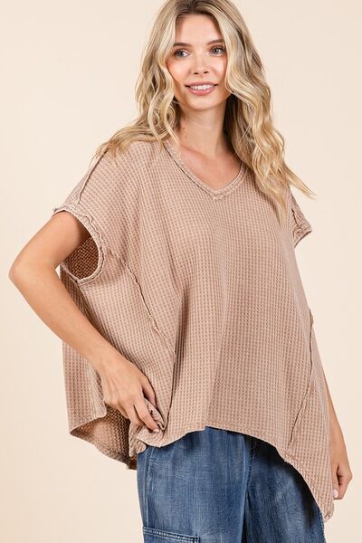 Mittoshop Mineral Wash Waffle Knit Pointed Hem Oversized Top