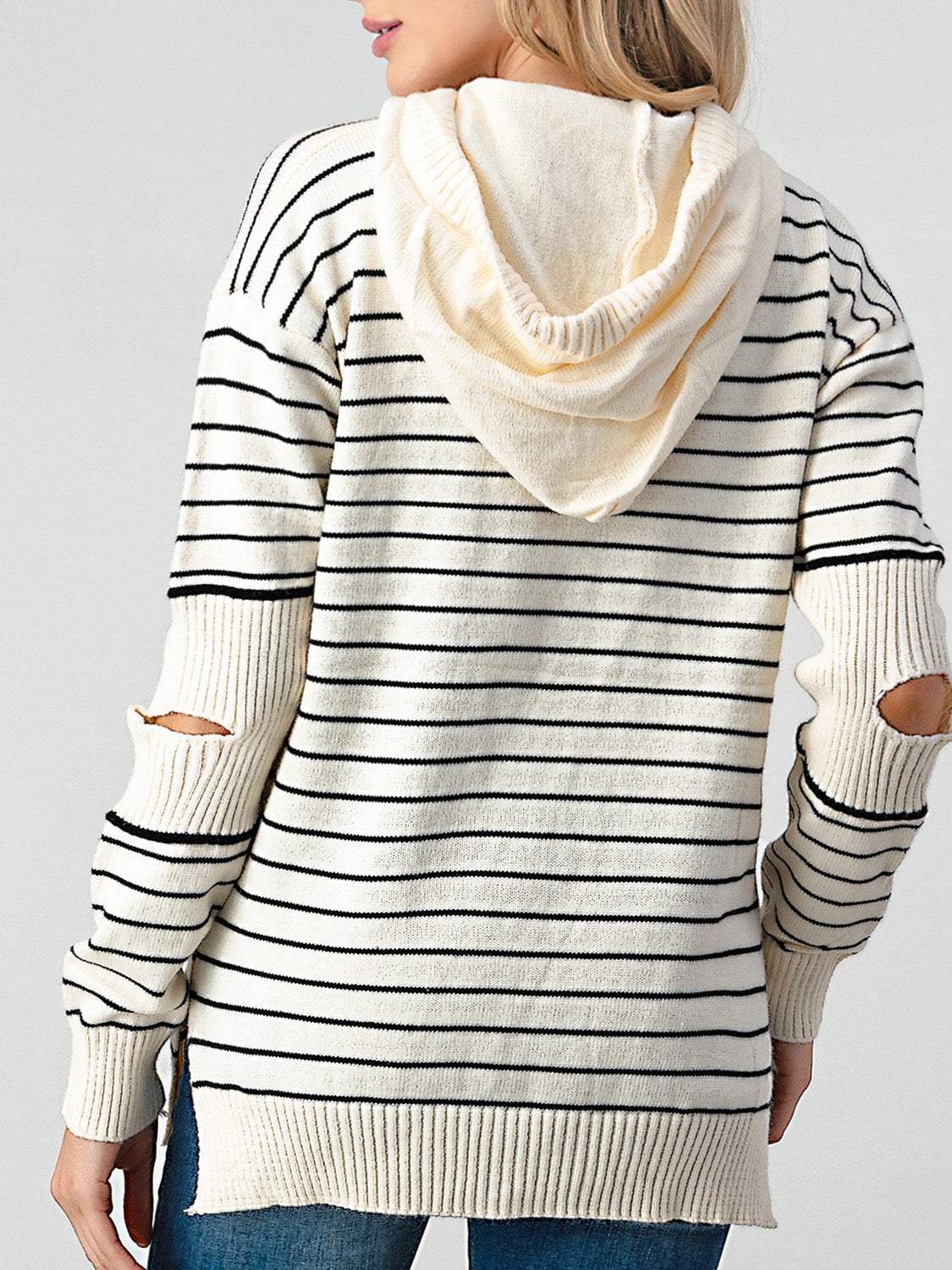 Shiny Striped Cutout Slit Sweater