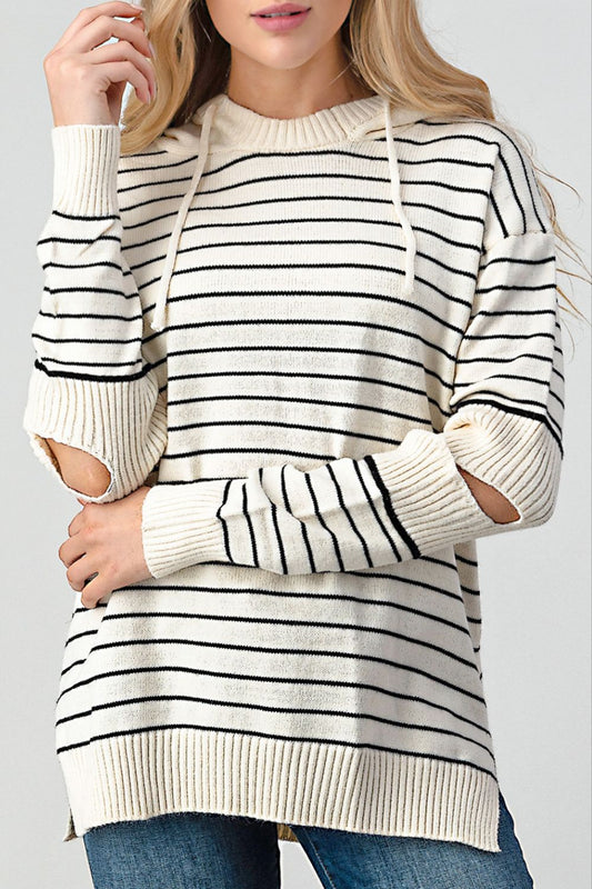 Shiny Striped Cutout Slit Sweater