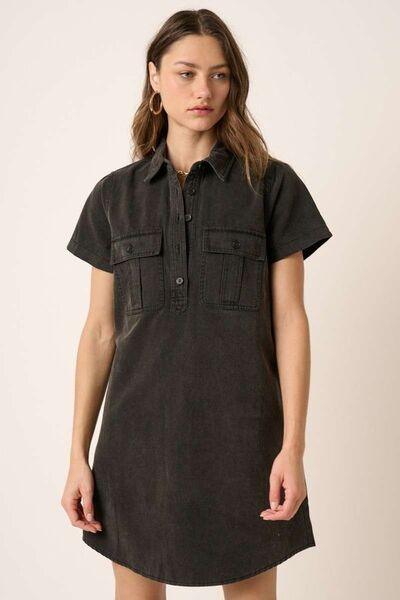 Mittoshop Button Detail Collared Neck Short Sleeve Shirt Dress