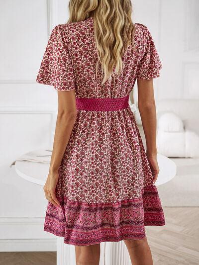 Devine Floral Smocked Waist Short Sleeve Mini Dress