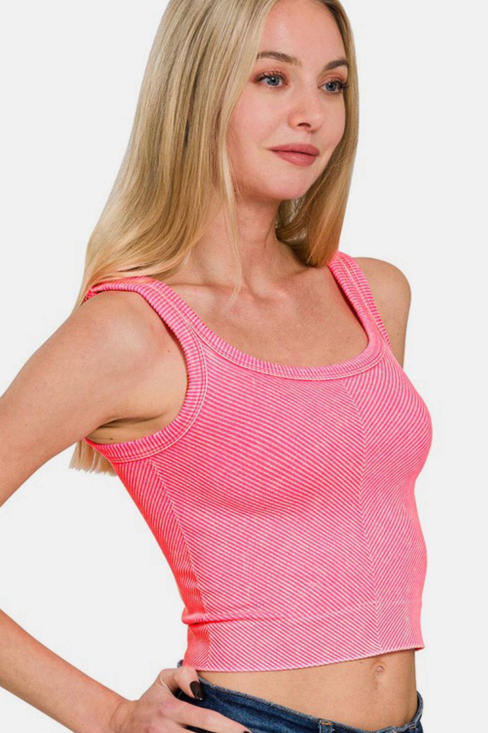 Zenana Washed Ribbed Scoop Neck Wide Strap Tank