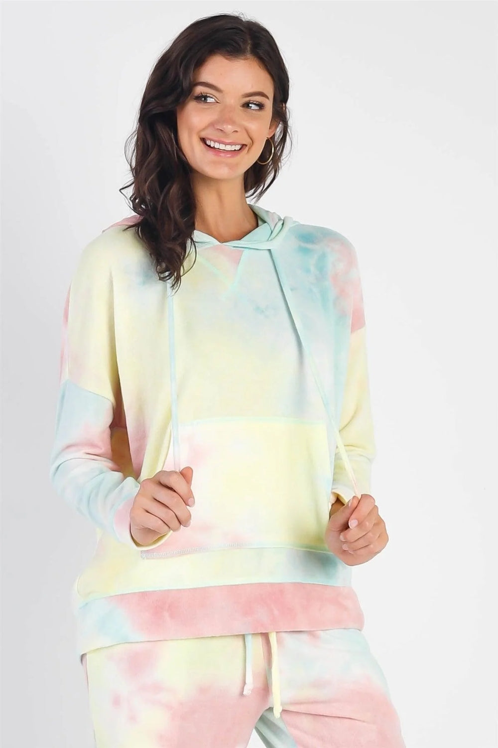 Cherish Apparel Drawstring Tie-Dye Dropped Shoulder Hoodie