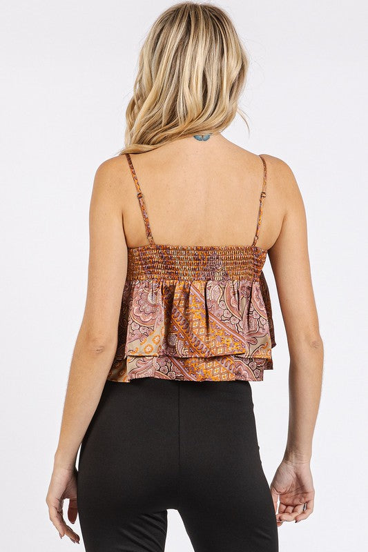 Mittoshop Paisley Patchwork Print Satin Ruffle Crop Cami