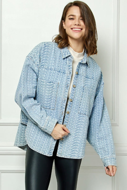 Veveret Button Up Dropped Shoulder Denim Top LTDENIM