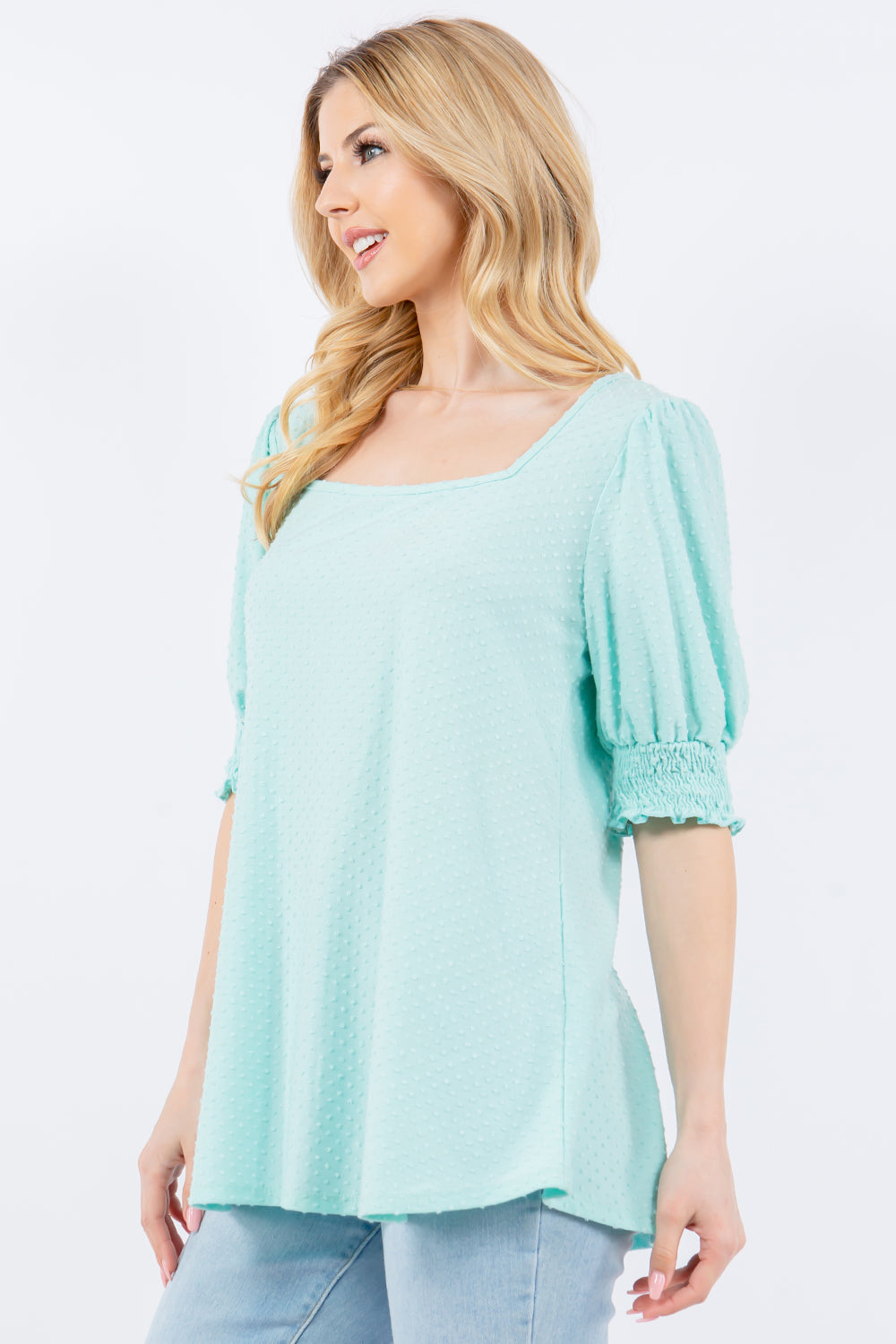 Celeste Full Size Swiss Dot Puff Sleeve Top