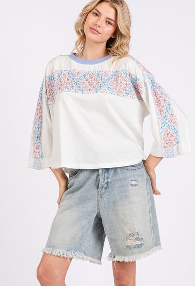 SAGE+FIG Patchwork Breeze Contrast Oversized T-Shirt