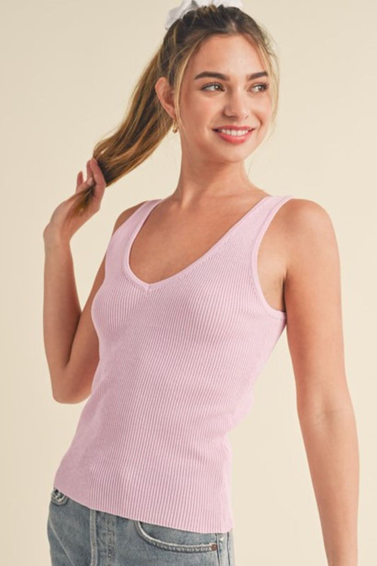 Aemi + Co Ribbed Wide Strap Knit Tank Blush Pink