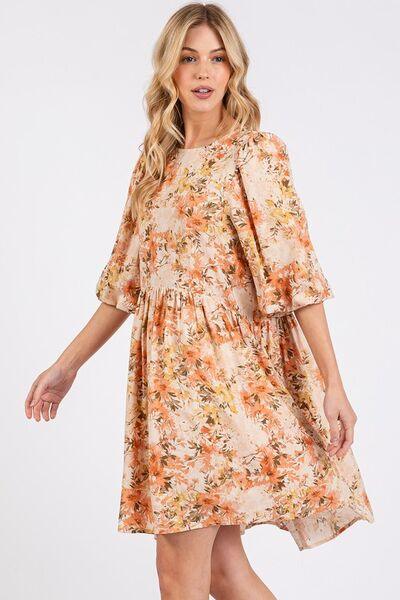 Mittoshop Flower Print Linen Blend Babydoll Mini Dress