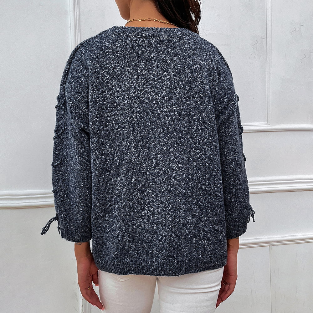 Shiny Round Neck Dropped Shoulder Sweater