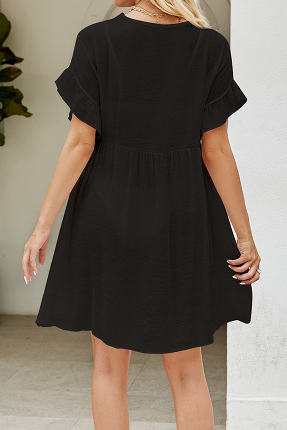 V-Neck Flounce Sleeve Cover-Up Dress black back