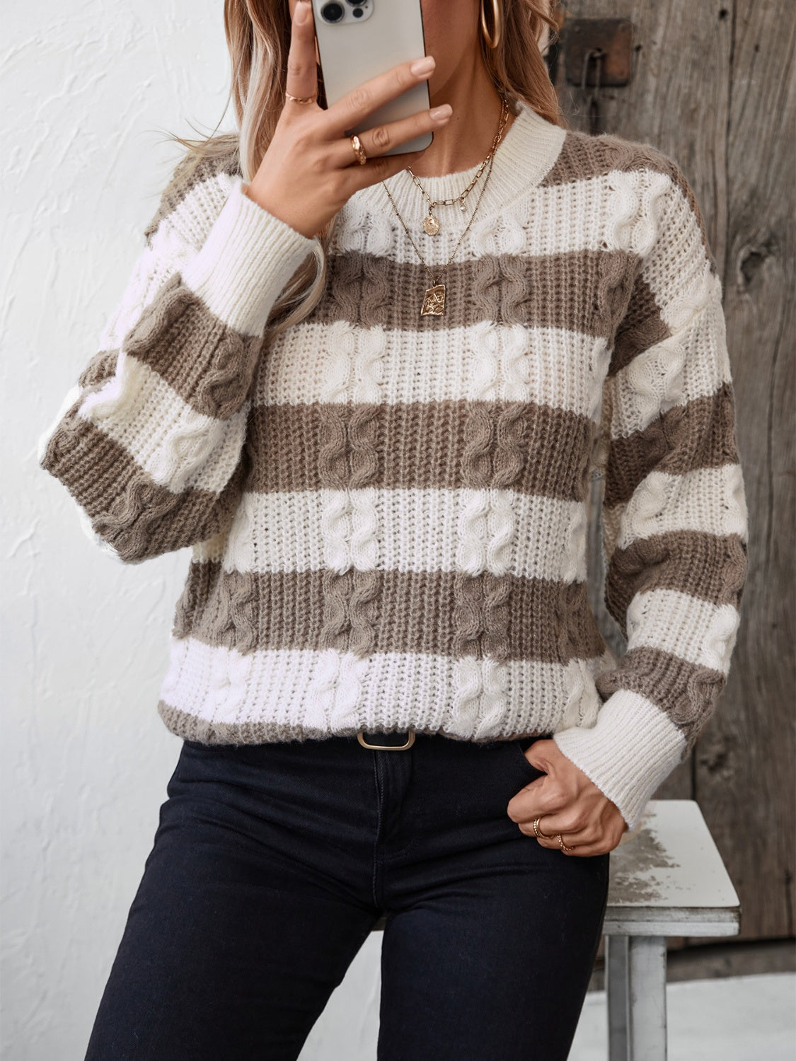 Striped Round Neck Long Sleeve Sweater