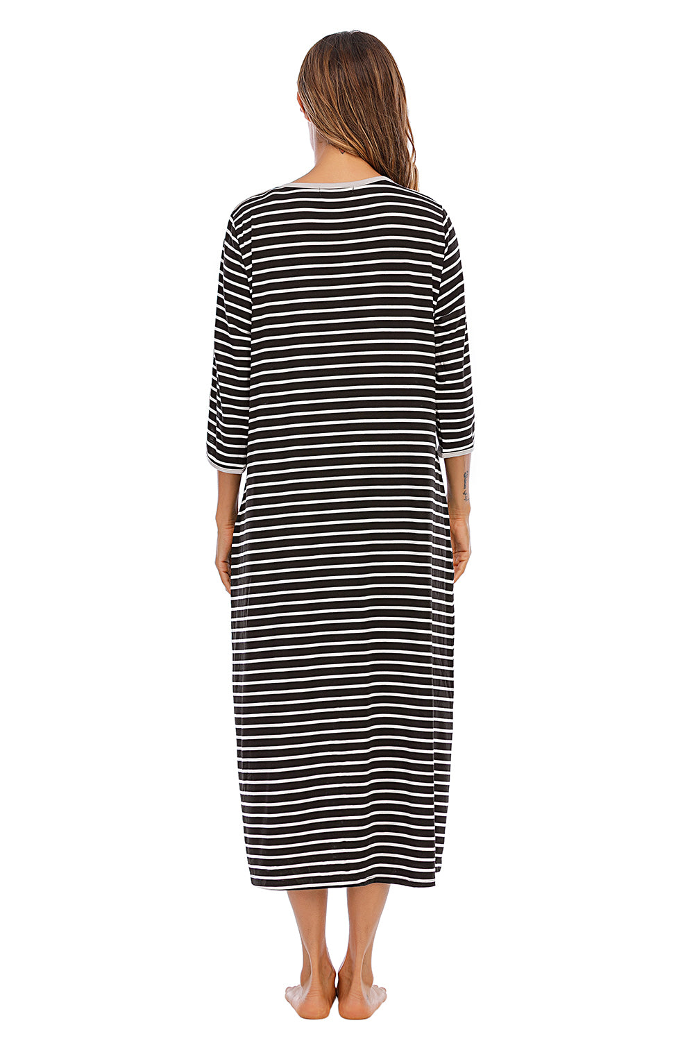 Round Neck Three-Quarter Sleeve Midi Night Dress